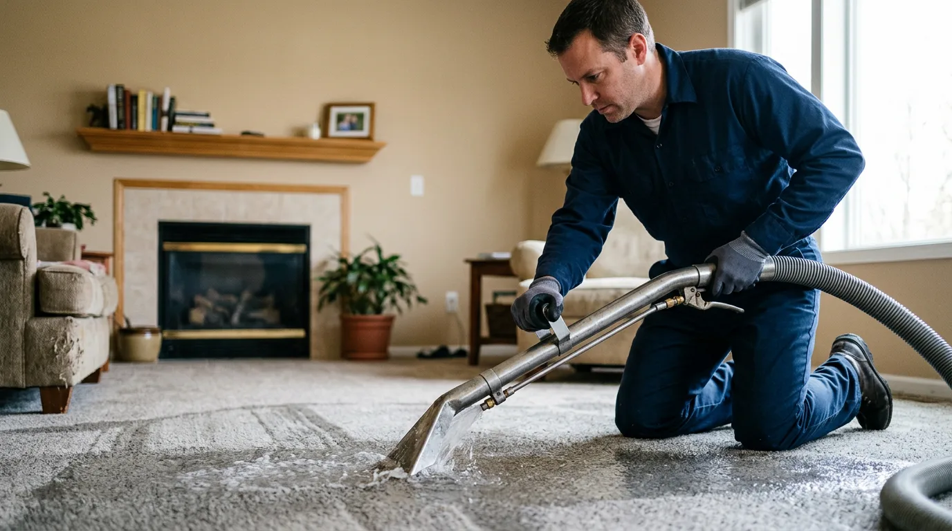 Water damage restoration technician working near Leeton, MO